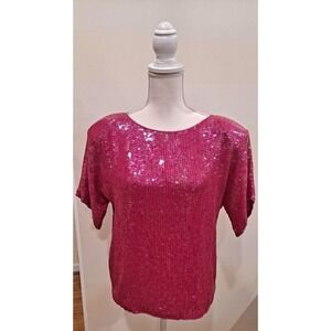 Vintage Jean for Joseph le Bon 100% silk sequin top Hot Pink Please Read XL